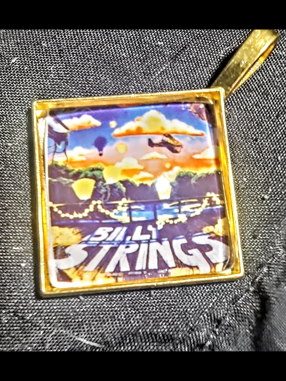 Billy Strings Gold-Tone Square Pendant with Sunset Artwork